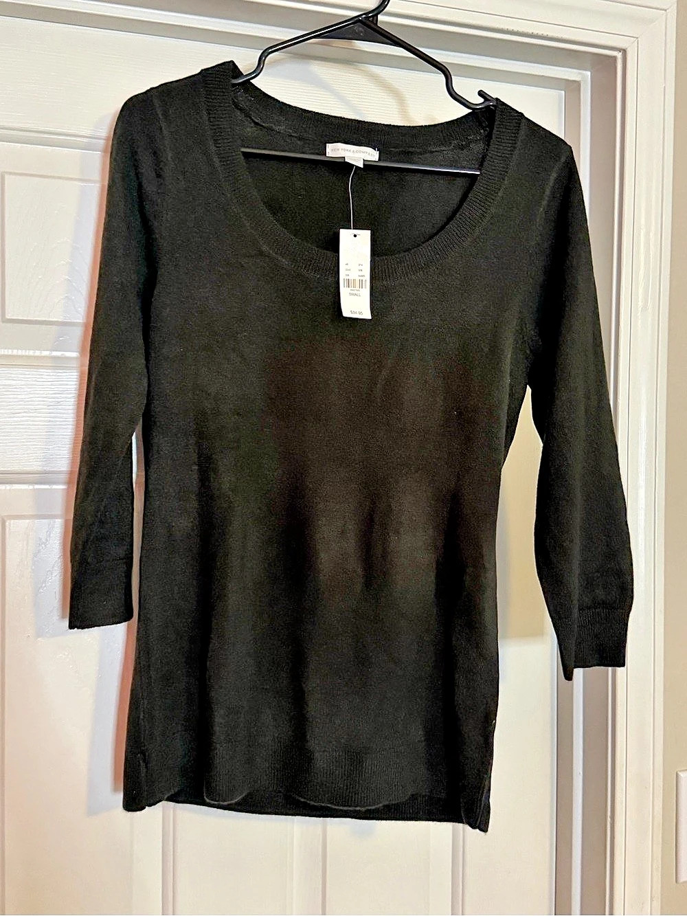 New York & Company 3/4 Sleeve Top in Black Small NWT